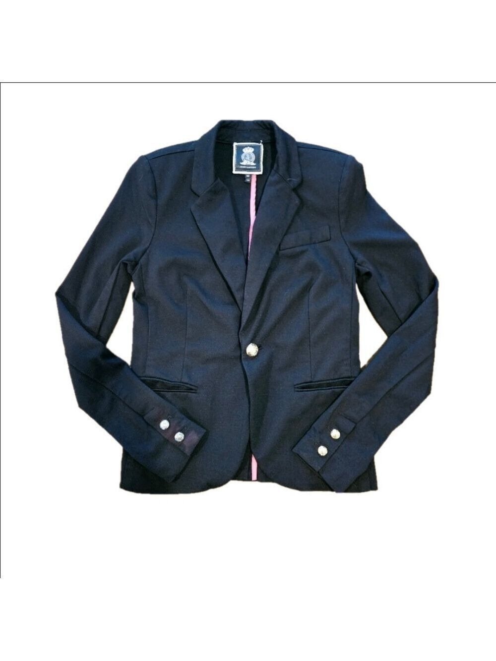 JUICY COUTURE WOMEN'S BLACK ONE GOLD LOGO BUTTON CLOSURE CHIC BLAZER SIZE XS